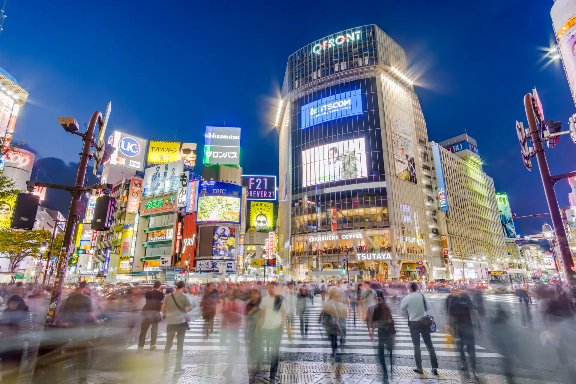 The Shibuya scramble crossing at night