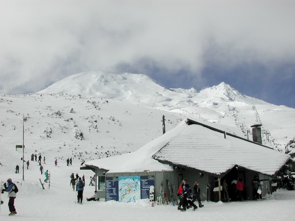 Snowy ski-field slopes on a volcano