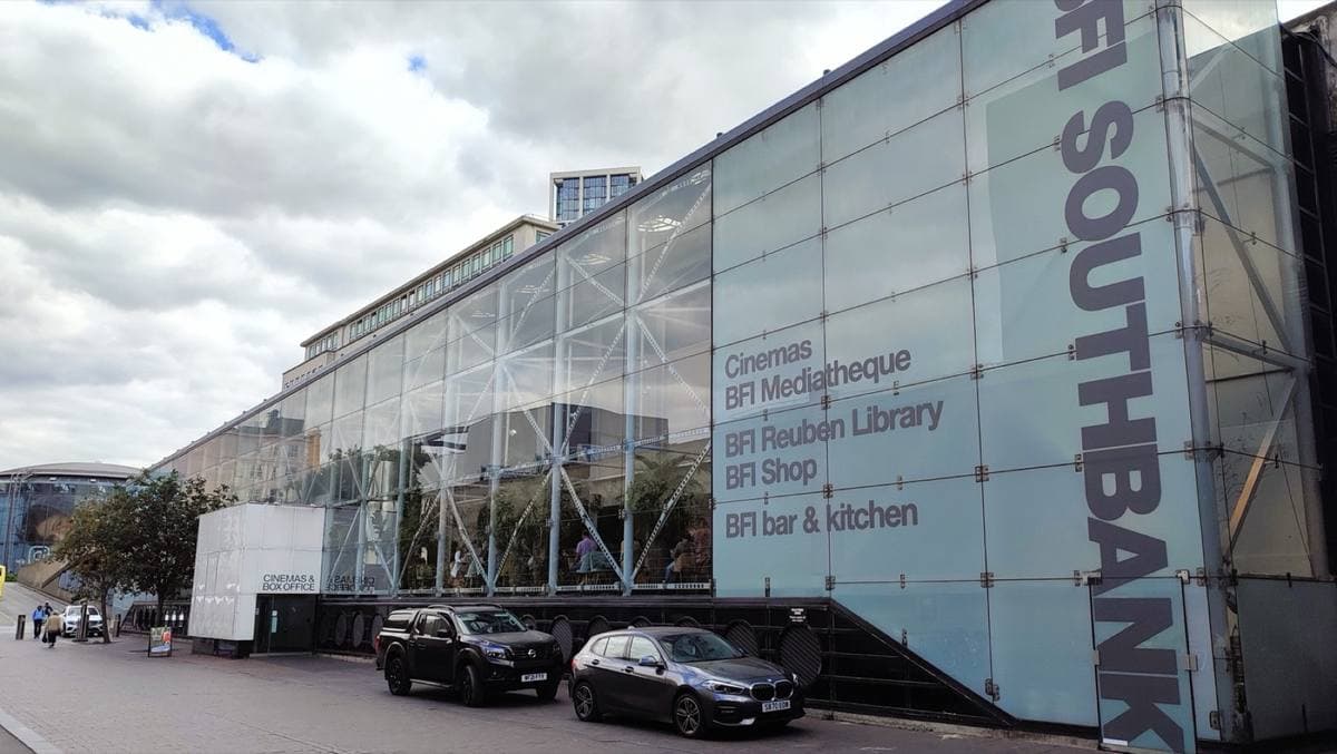 The glass front of BFI Southbank with its name in tall letters