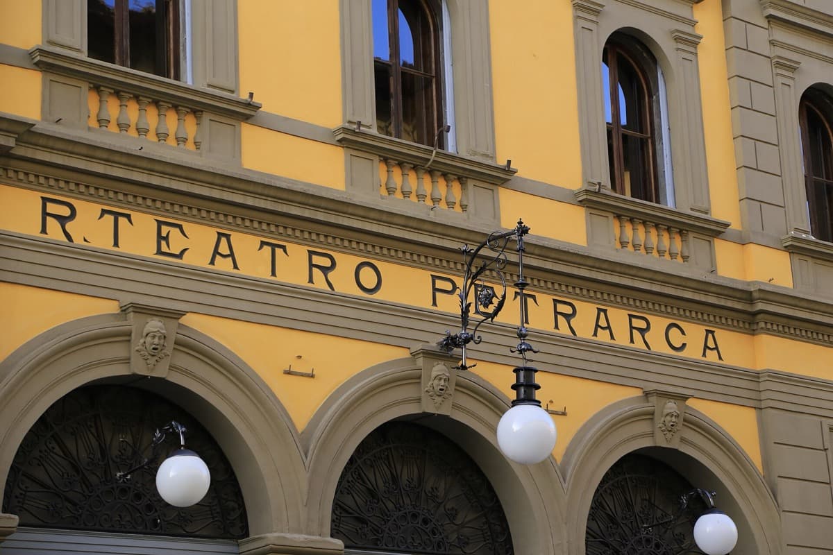 Front of a small neoclassical town theatre with columns