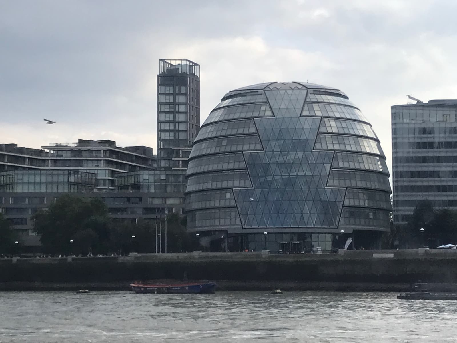 The round glass former City Hall on the south bank of the Thames