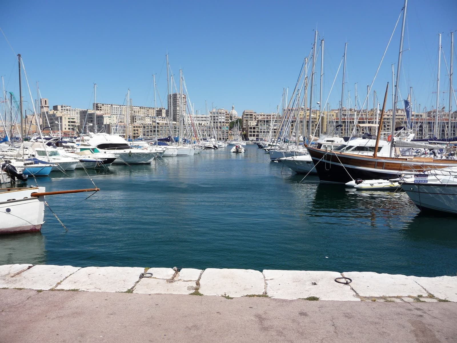 Yachts moored in the Old Port of Marseille along the Quai de Rive Neuve