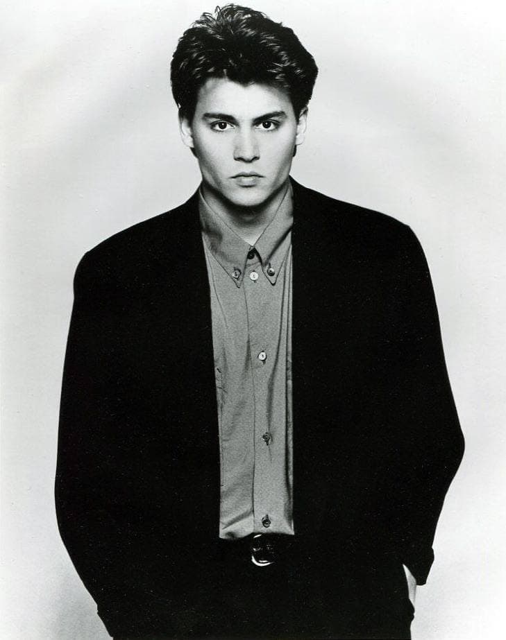 Johnny Depp in a 1987 black-and-white press portrait
