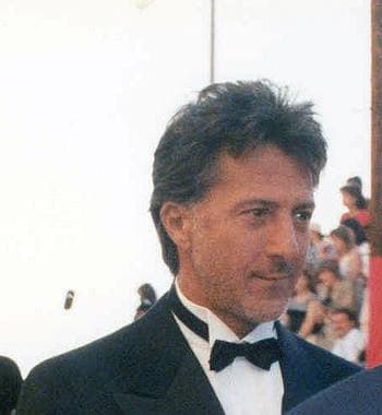 Dustin Hoffman in a dinner jacket and bow tie on the red carpet