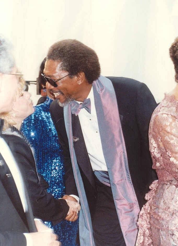 Morgan Freeman in a dinner jacket on the red carpet, 1990