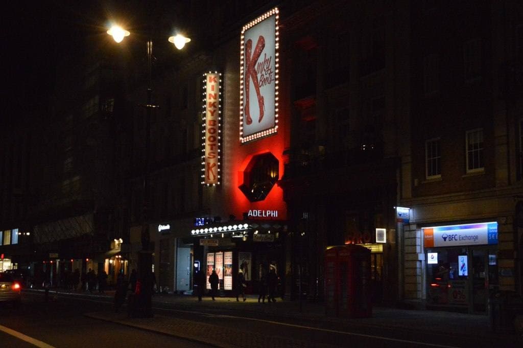 The Adelphi Theatre front on the Strand at night