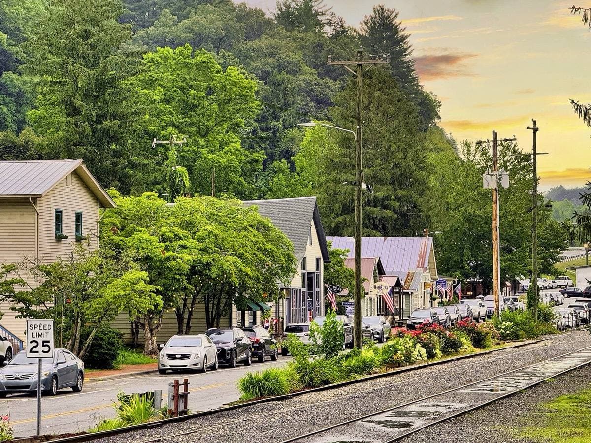 Shopfronts on a street in downtown Dillsboro