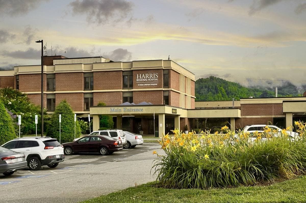 The brick front of Harris Regional Hospital