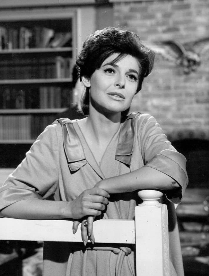 Black-and-white portrait of Anne Bancroft with dark hair