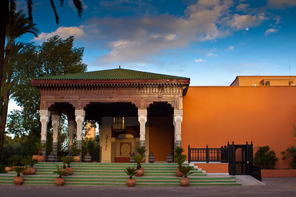 The arched entrance of the La Mamounia hotel in Marrakech
