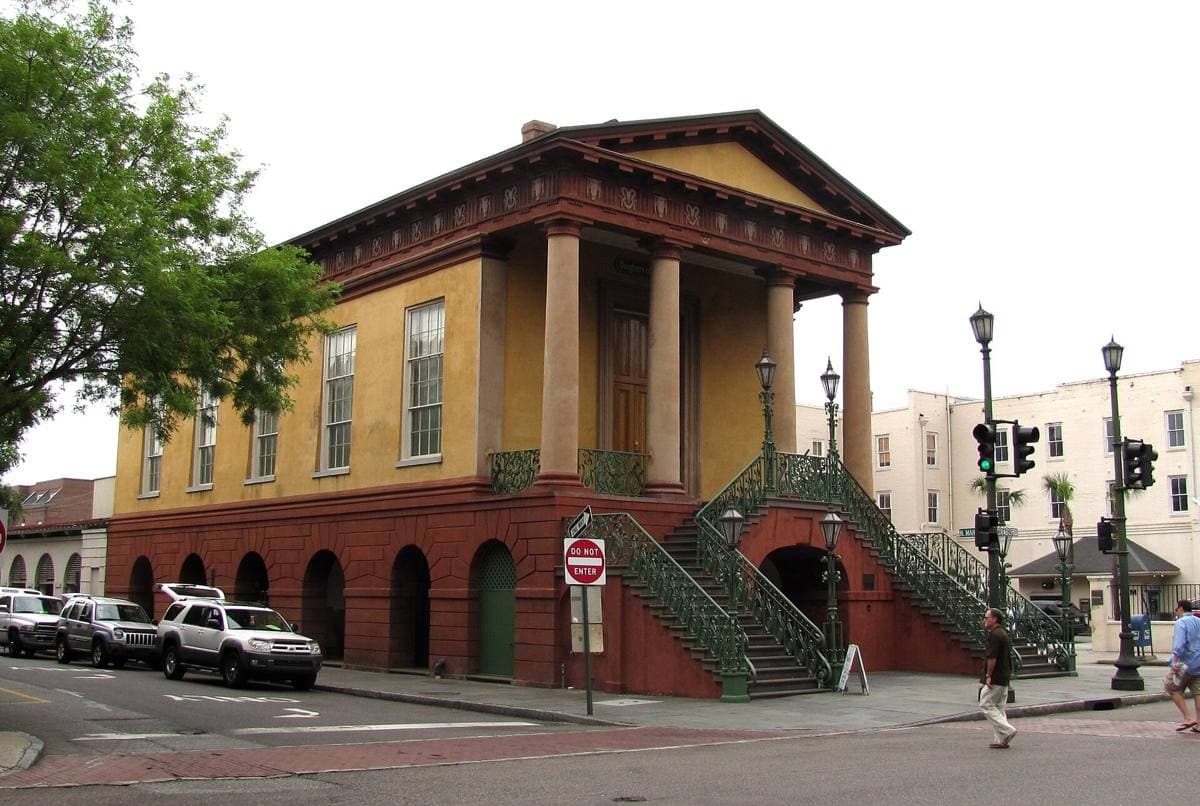 The columned temple front of Market Hall in Charleston