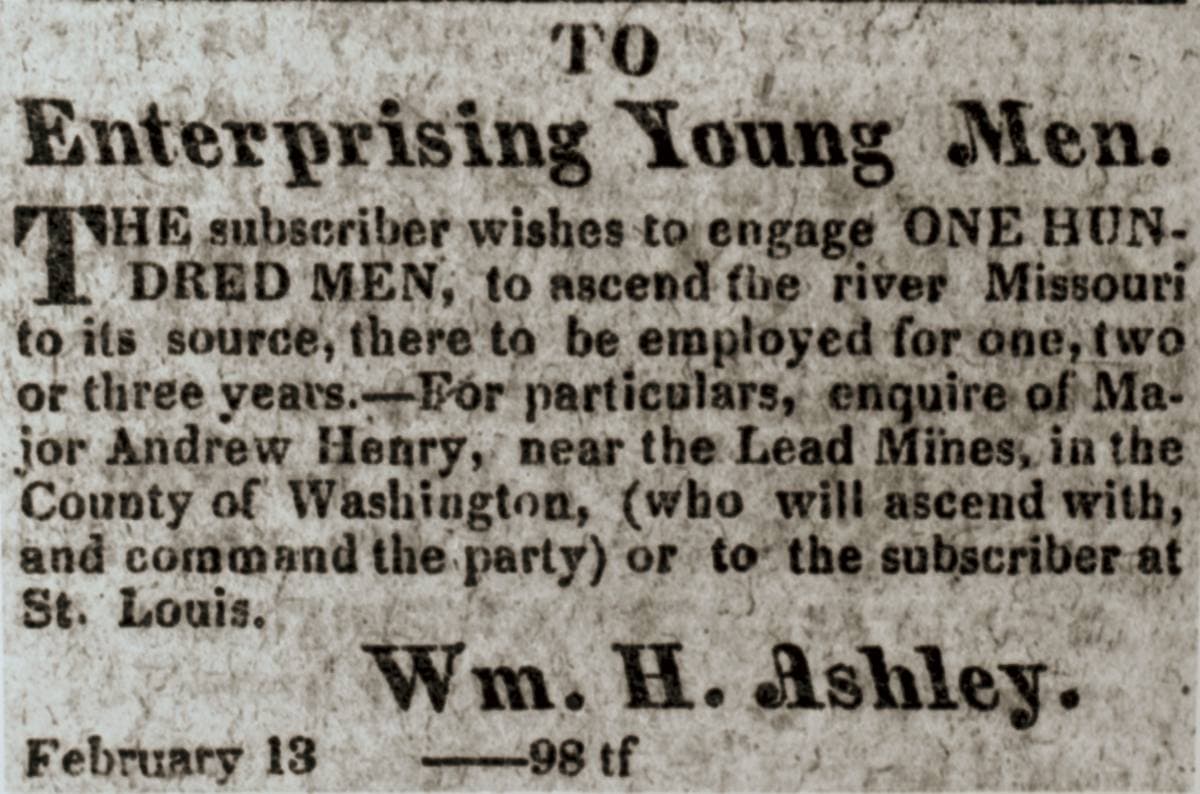 A printed 1822 newspaper advertisement headed To Enterprising Young Men