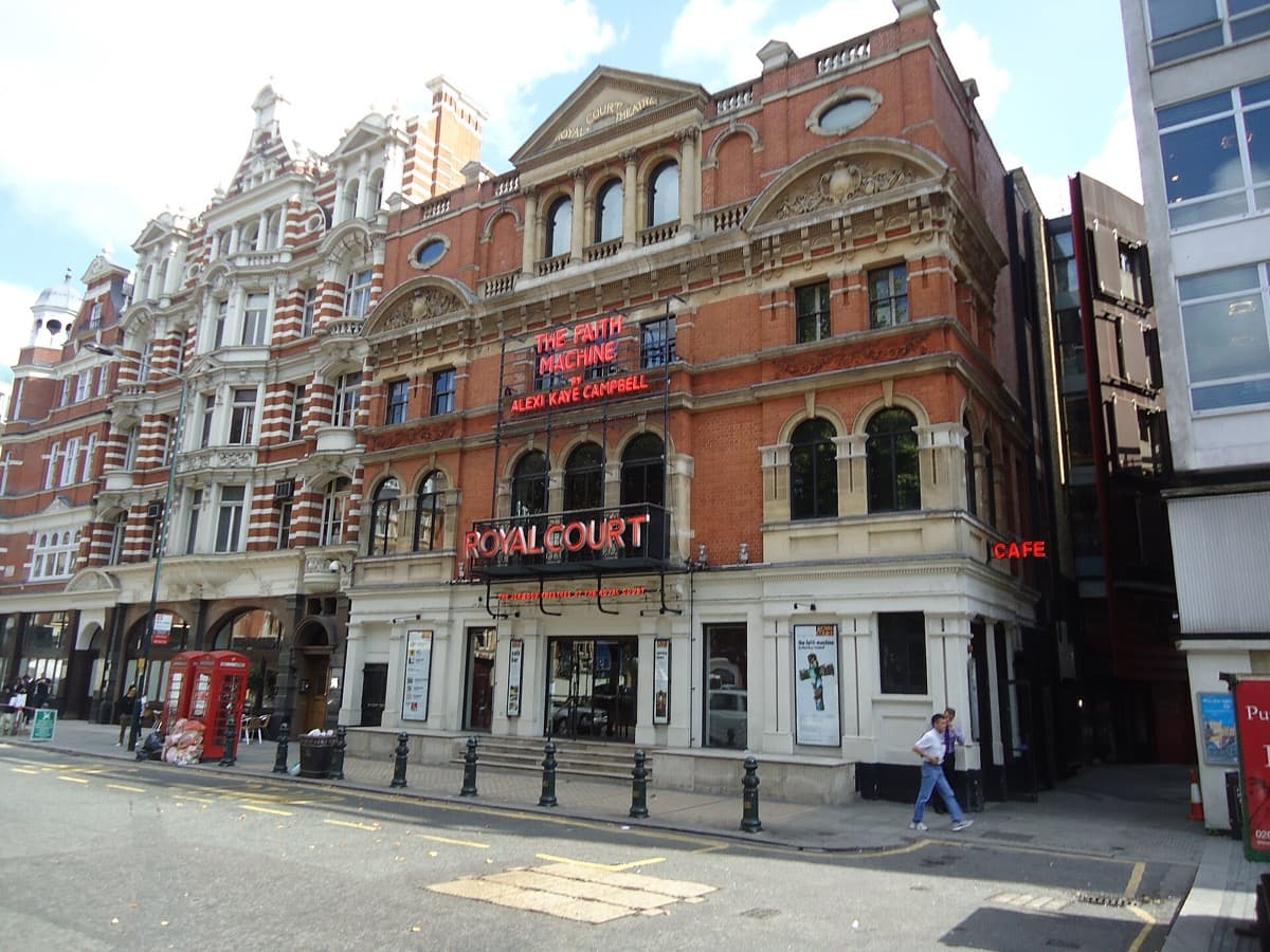 The brick and stone front of the Royal Court Theatre on Sloane Square
