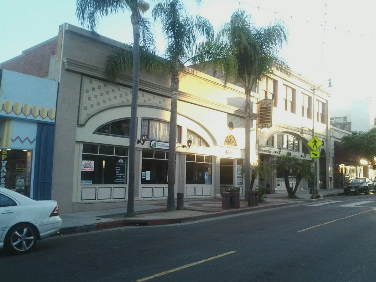 A street of low shopfronts in San Pedro