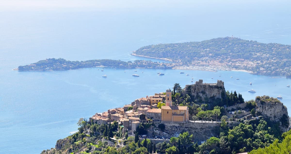 A medieval village on a rocky summit above the sea