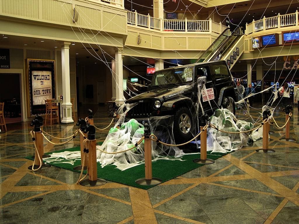 A casino atrium with balconies round a central display
