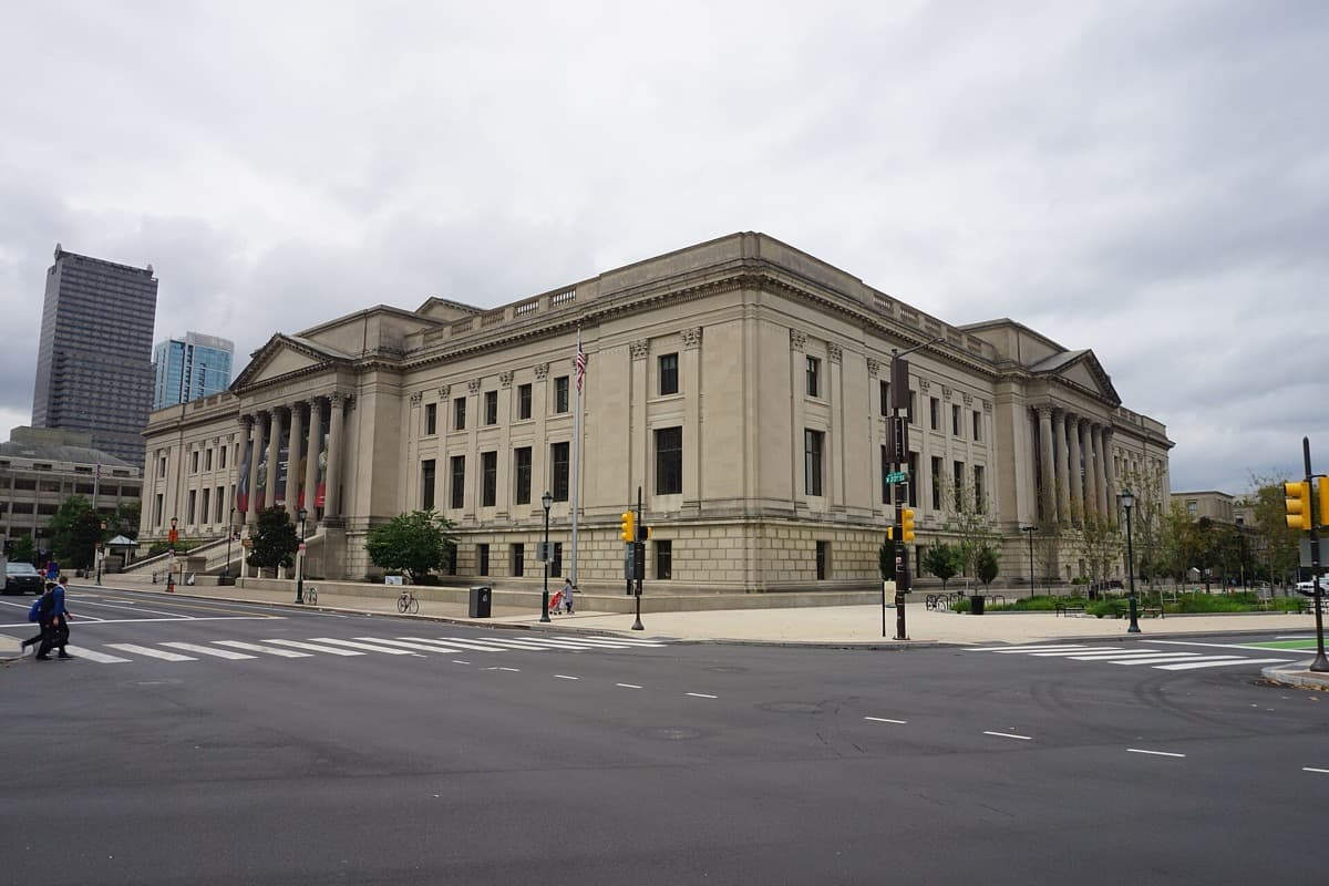 A columned stone museum building