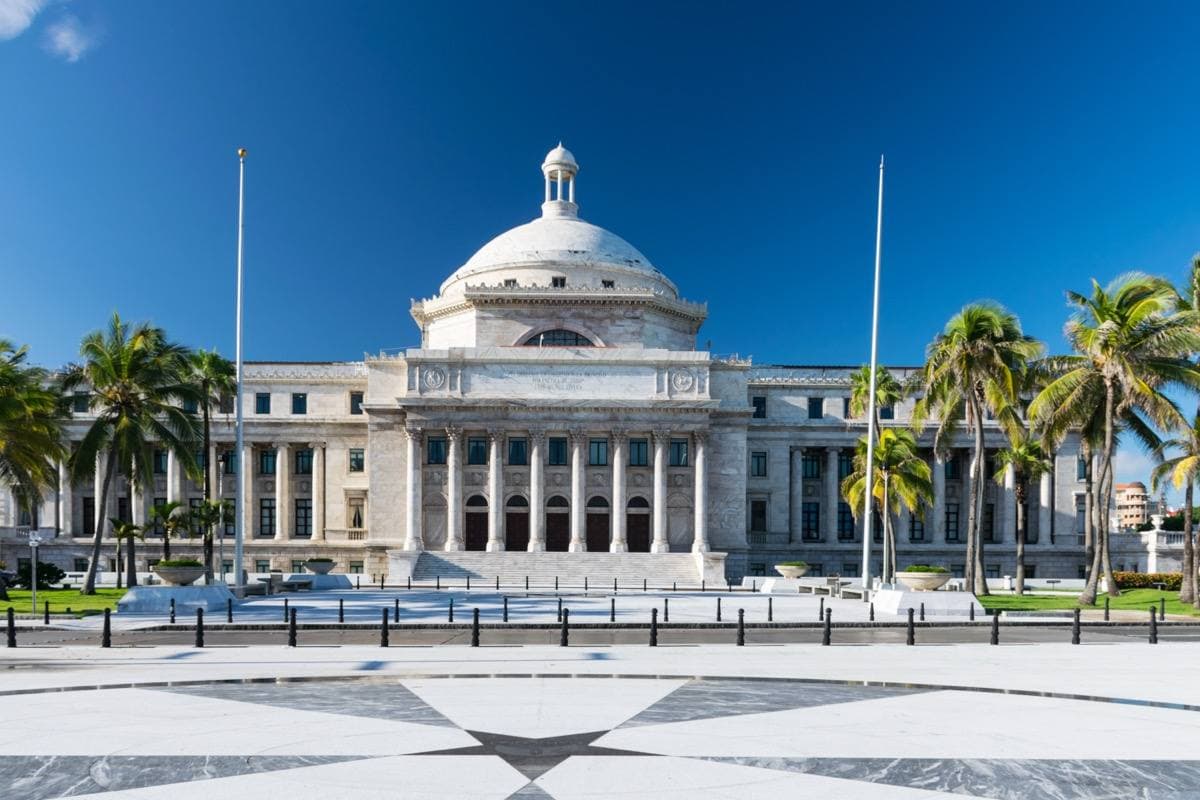 The white marble Capitol of Puerto Rico with its dome
