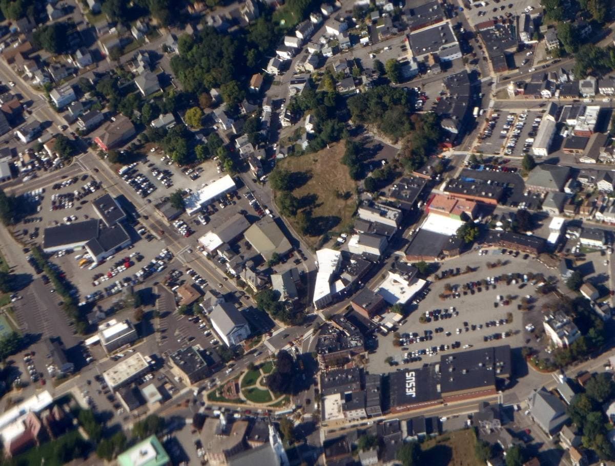 An aerial view of downtown Woburn, Massachusetts