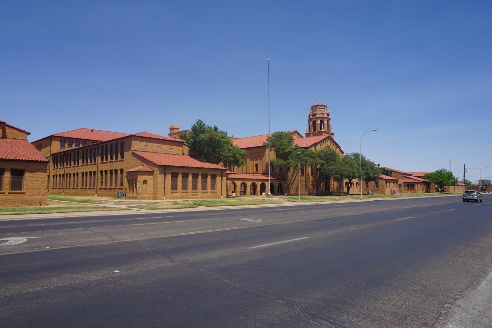 The bell tower and front of Lubbock High School