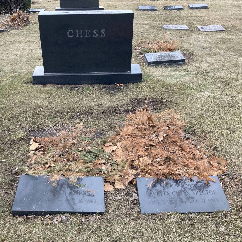 A granite grave marker engraved Chess