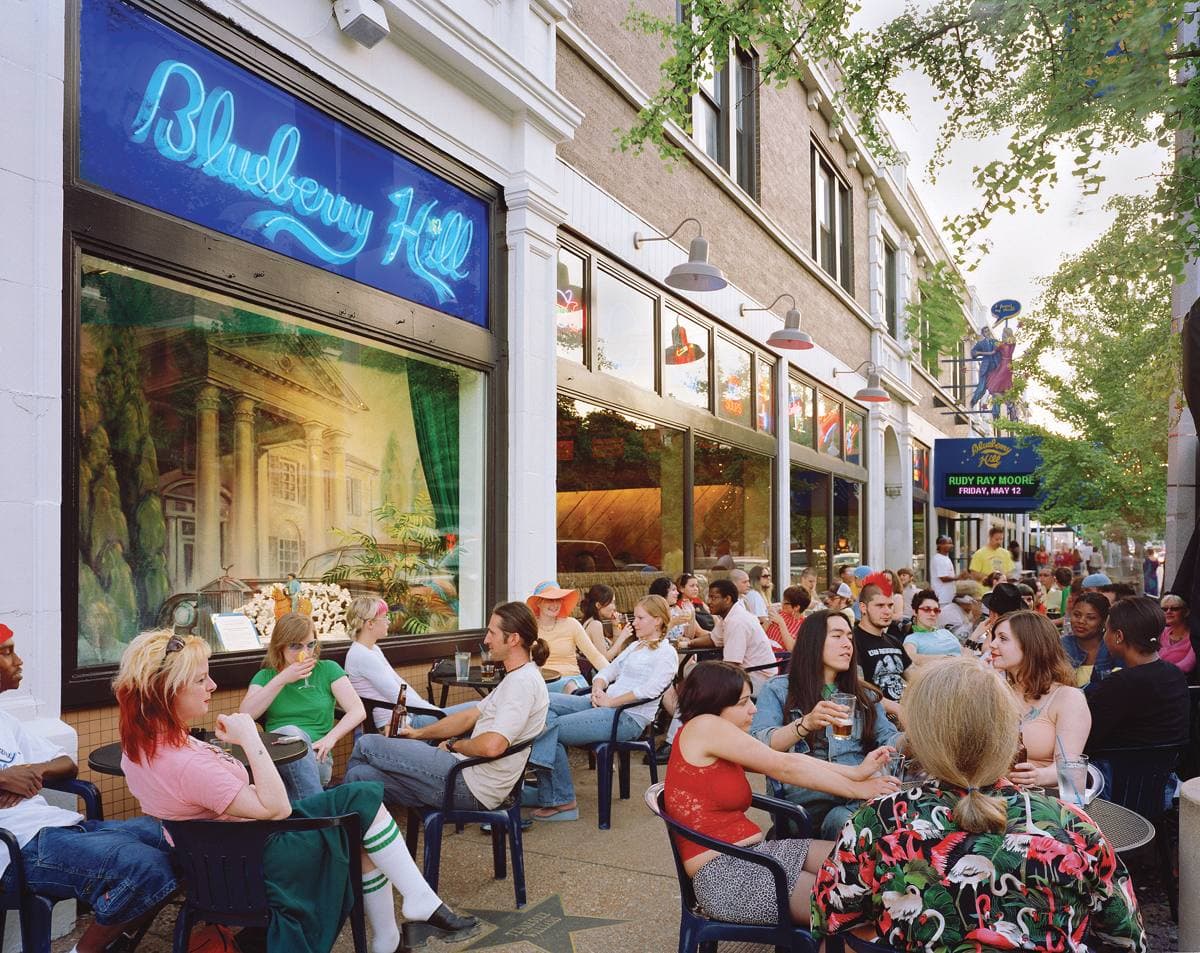 Tables on the patio of Blueberry Hill
