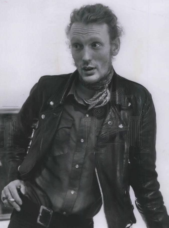 Black and white portrait of Ginger Baker, Cream’s drummer