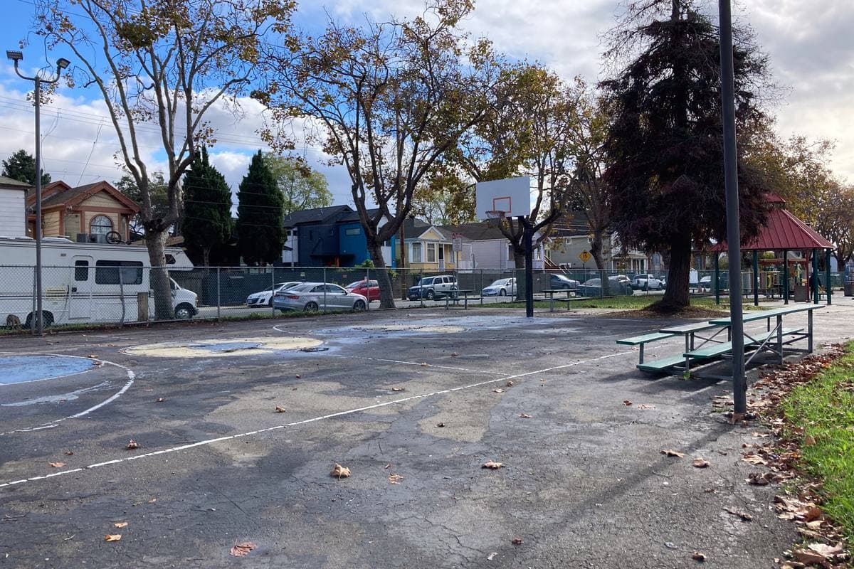 A small playground on a West Oakland street corner
