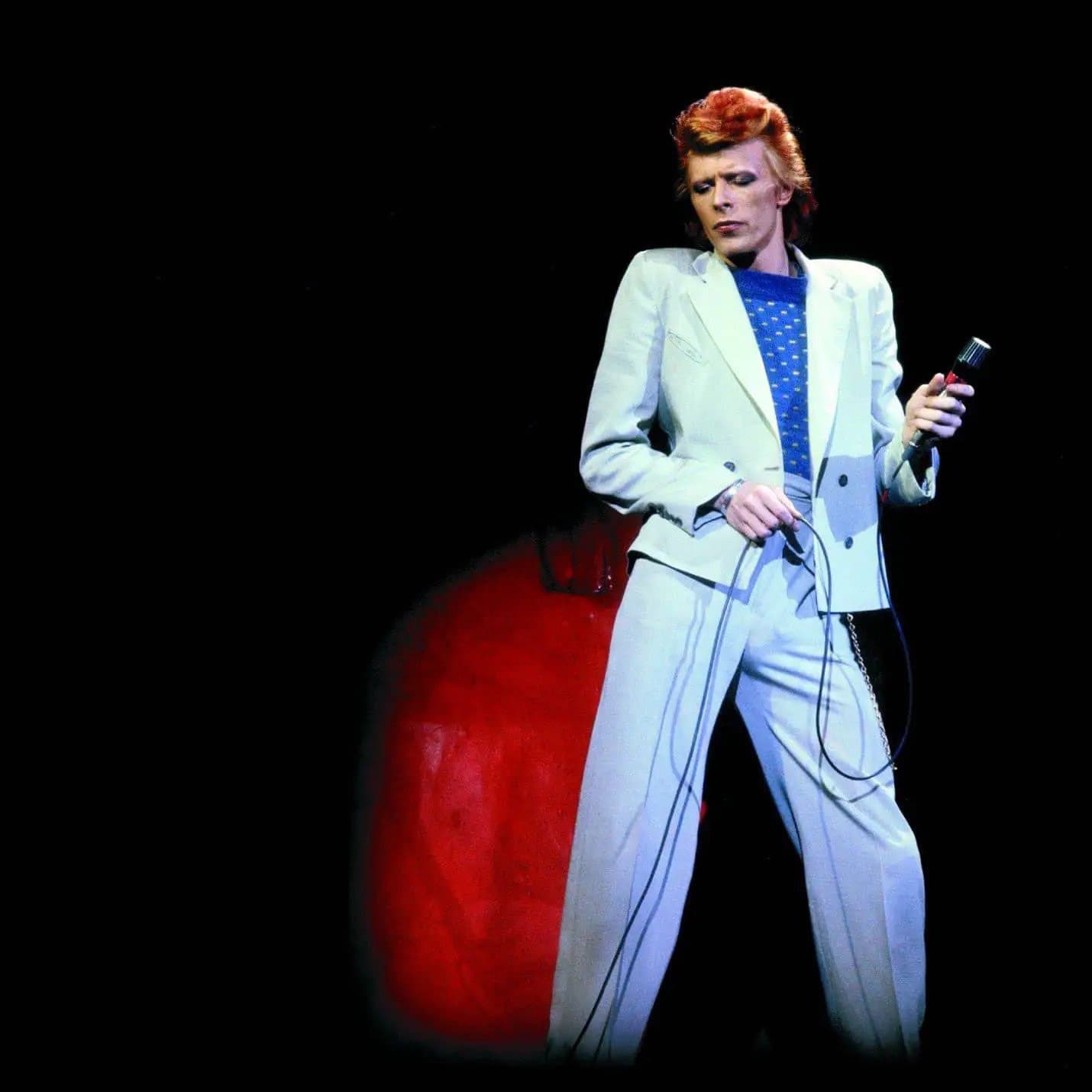 David Bowie performing on stage in 1974