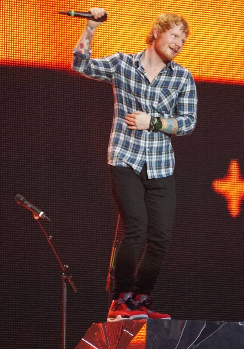 Ed Sheeran alone on the Wembley Stadium stage in July 2015