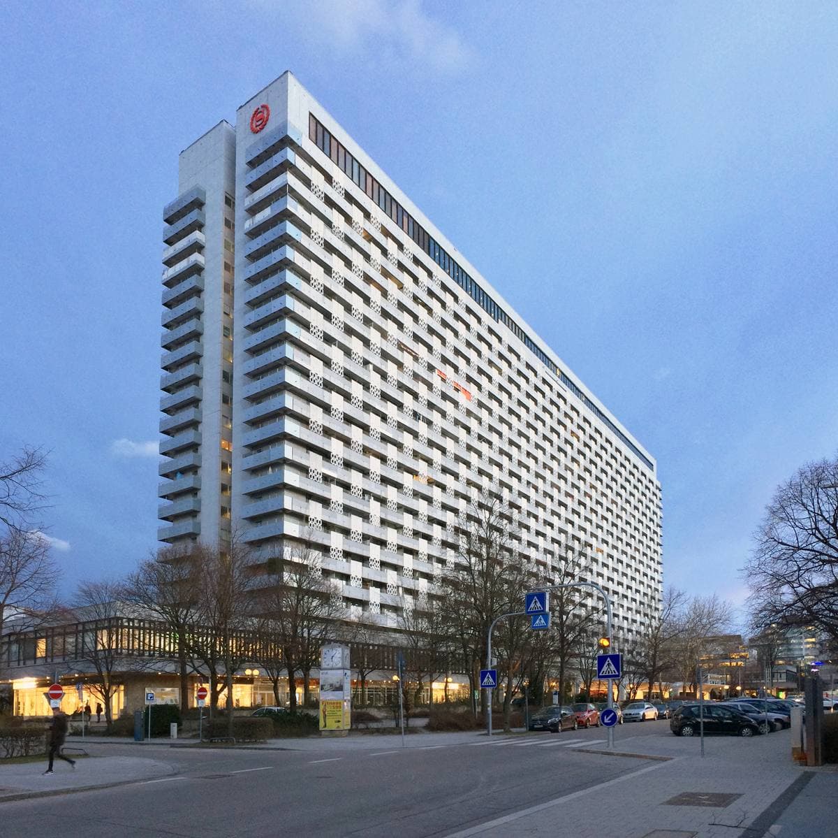 The long 23-storey Arabella high-rise in Munich