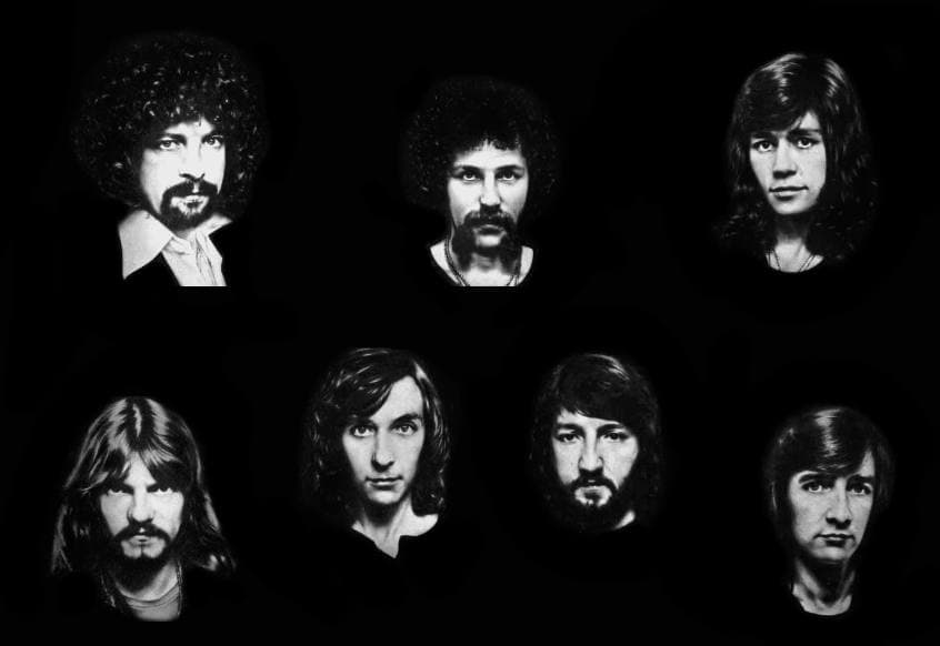 The members of Electric Light Orchestra in a 1977 group photograph