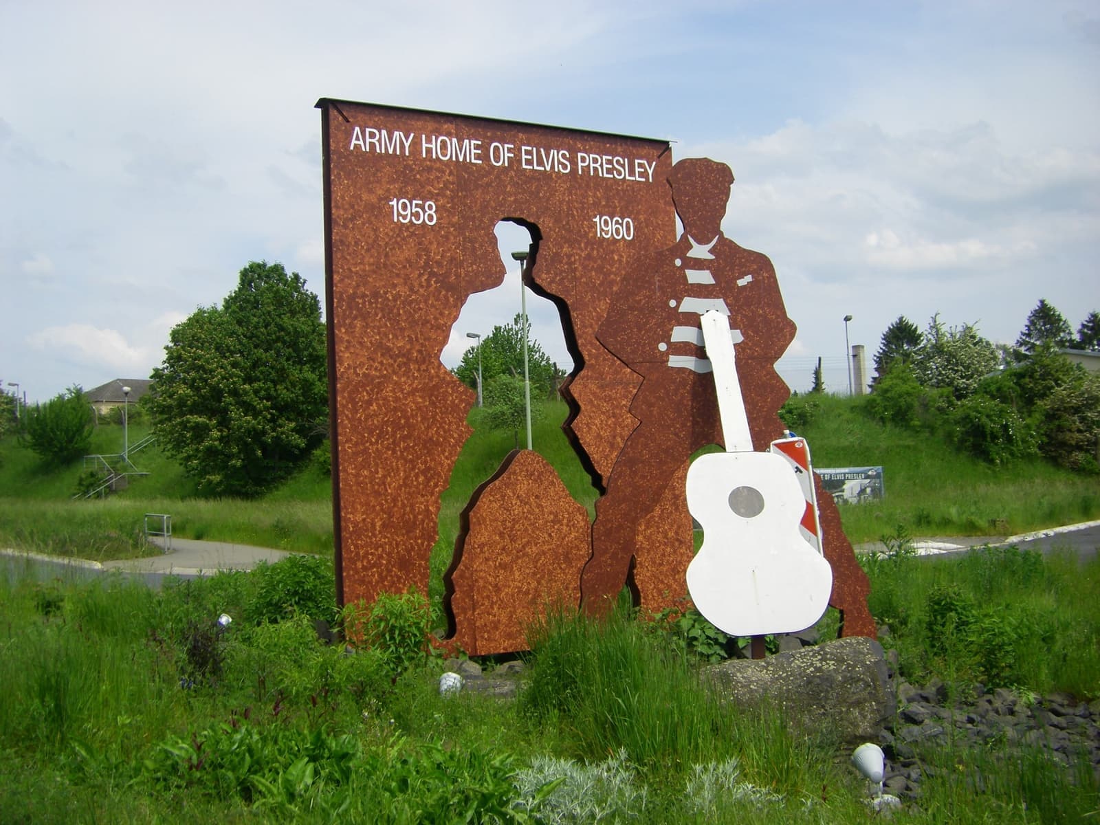 A monument on a traffic island in a German town