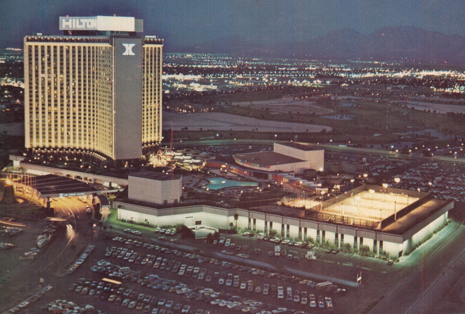 A 1970s brochure view of the Las Vegas Hilton tower