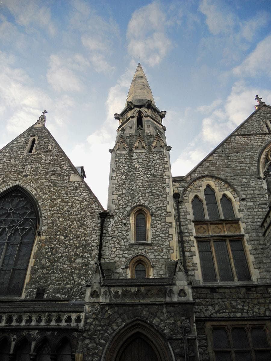 A Victorian chapel building of brick and stone on Crouch Hill