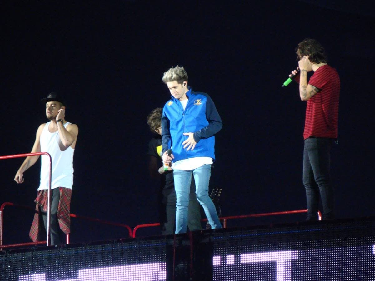 One Direction on a stadium stage in Sunderland in 2014