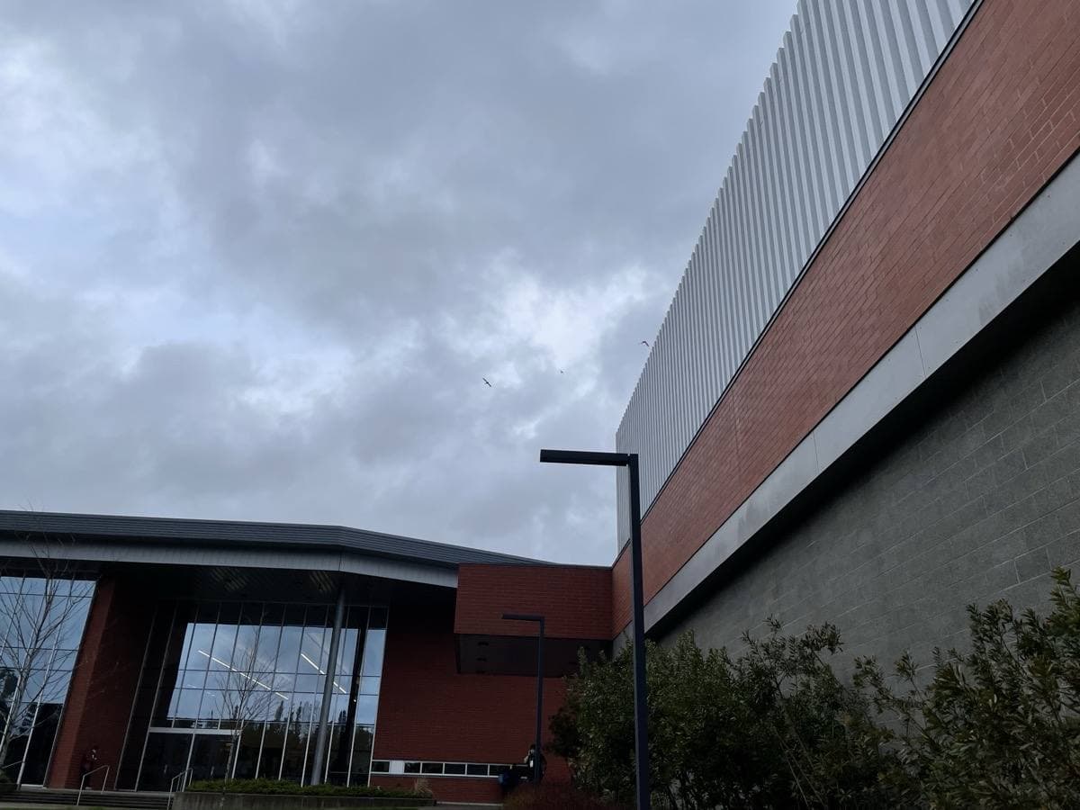 The modern front of Sammamish High School in Bellevue