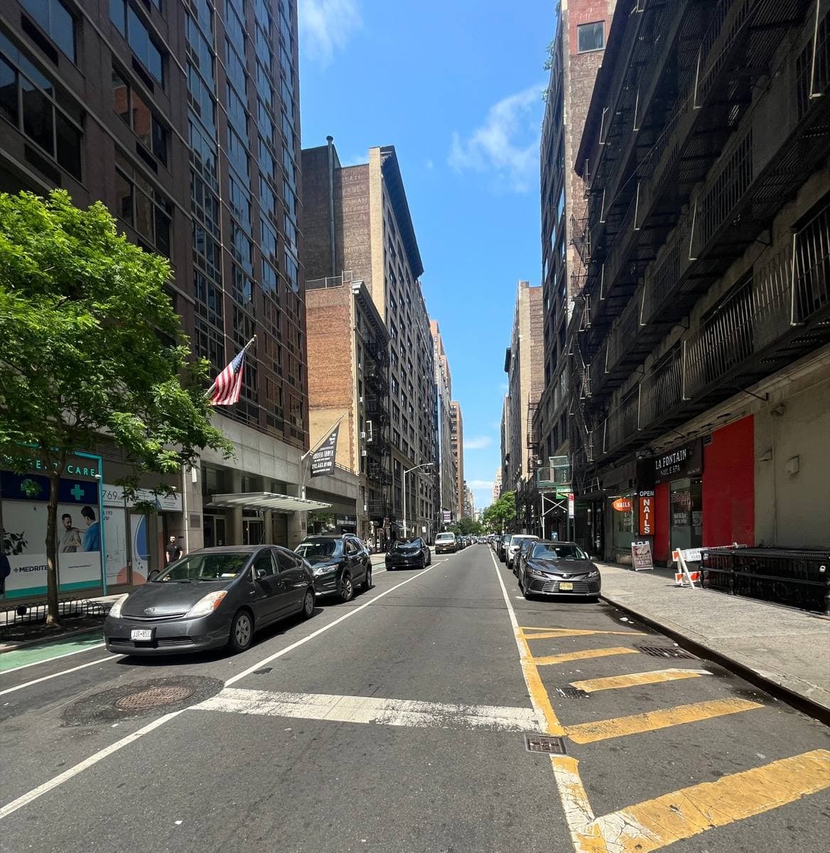 A Manhattan cross street lined with loft buildings