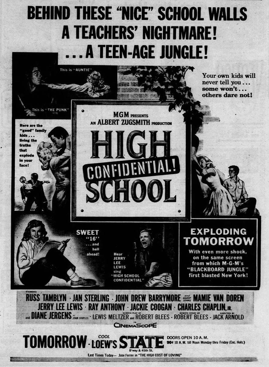 A black and white 1958 cinema advertisement