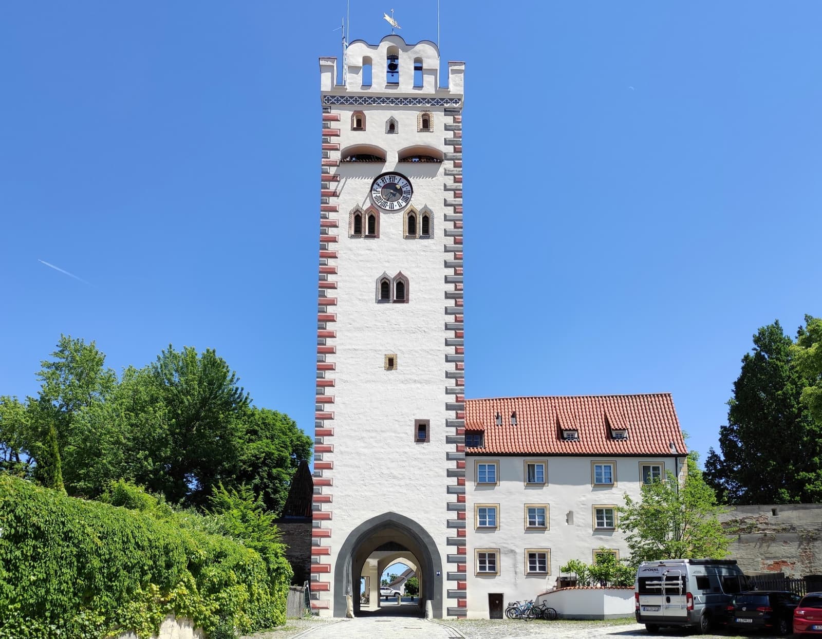 A tall medieval gate tower in Landsberg