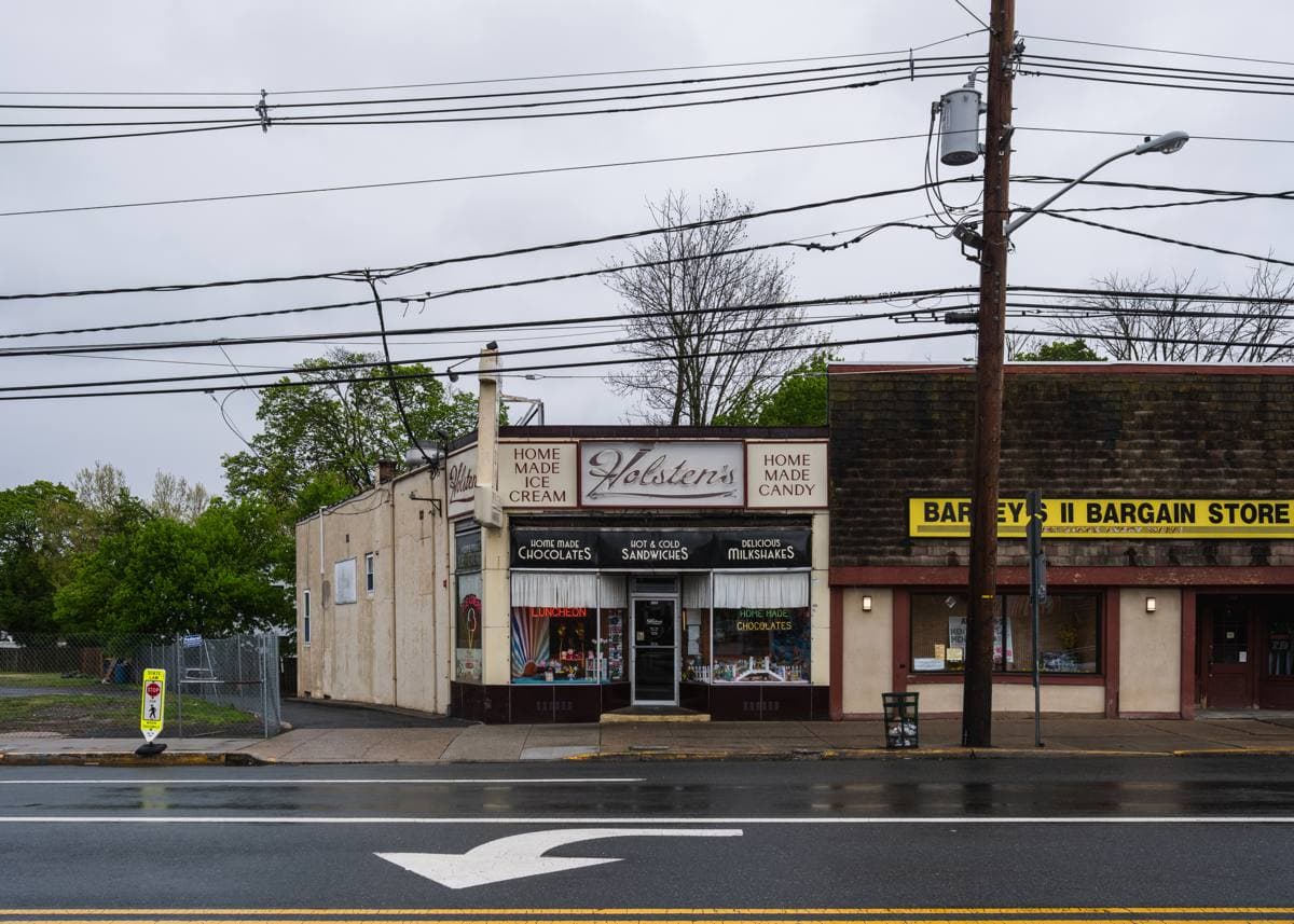 The shopfront of Holsten’s ice-cream parlour and candy shop on Broad Street, Bloomfield