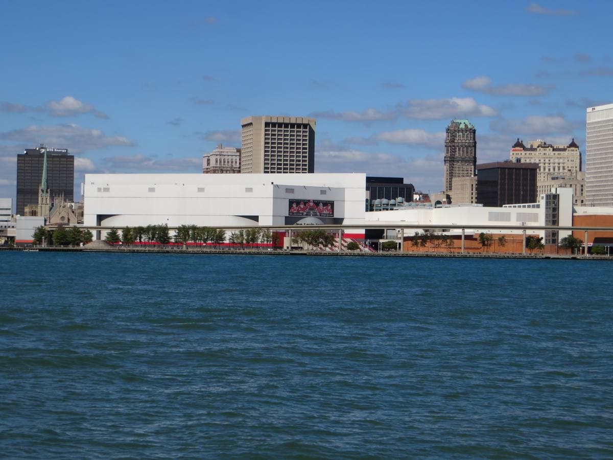 Downtown Detroit and Joe Louis Arena across the river from Windsor
