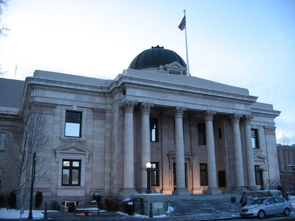 The domed classical front of the Washoe County Courthouse in Reno
