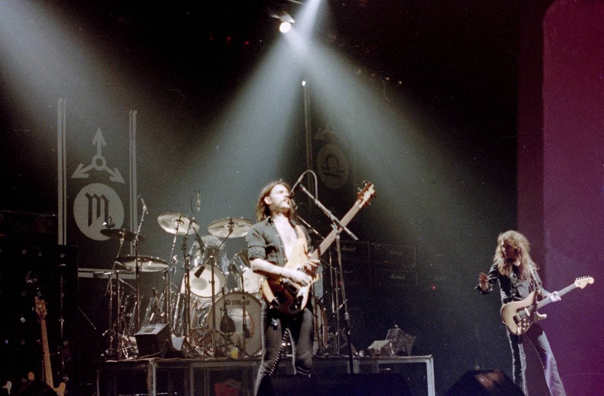 Motörhead on a lit stage in 1982