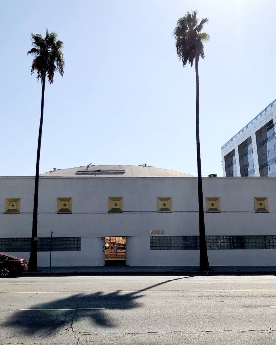 The plain frontage of the studio building at 6000 Sunset Boulevard