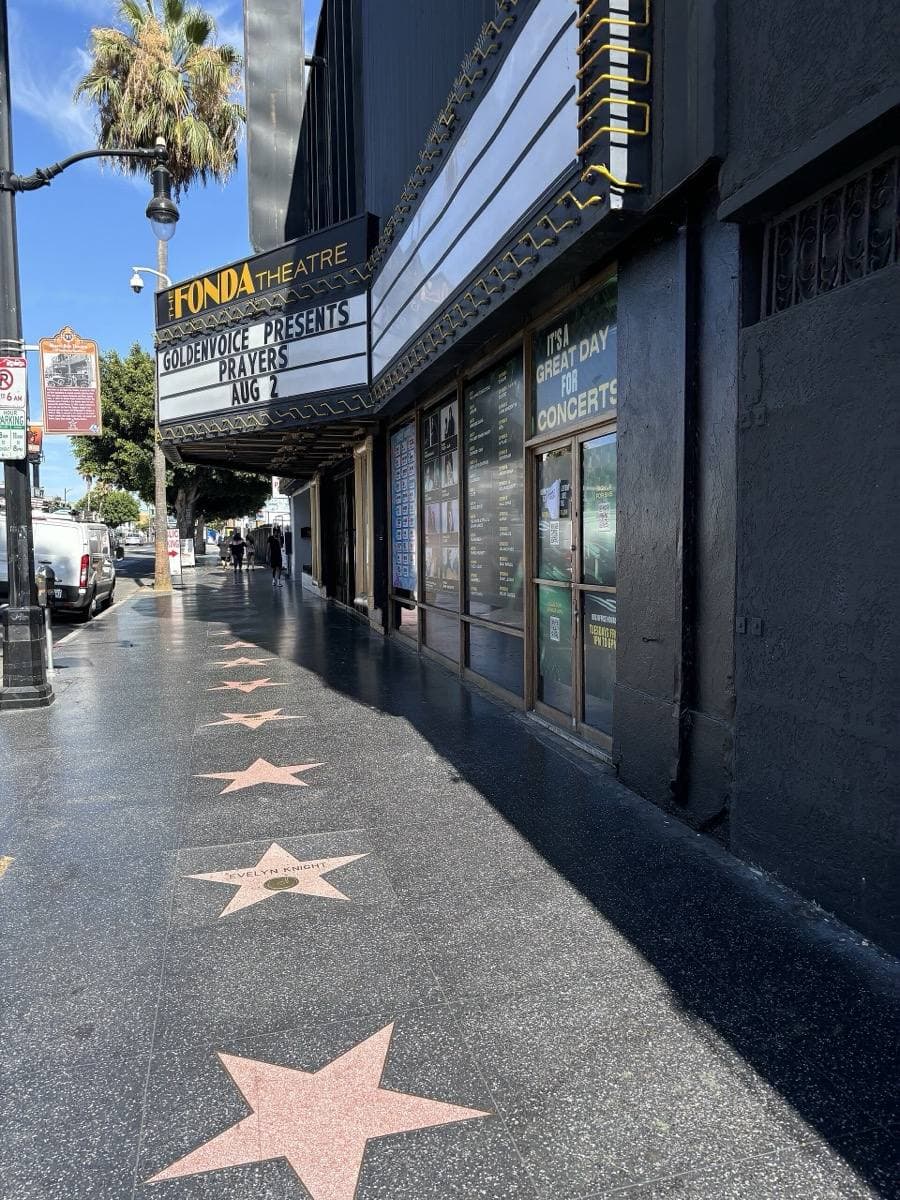 The Fonda Theatre facade and marquee on Hollywood Boulevard