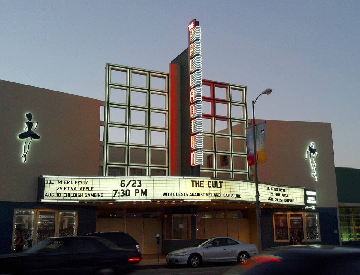 The long low streamline frontage of the Hollywood Palladium with its marquee