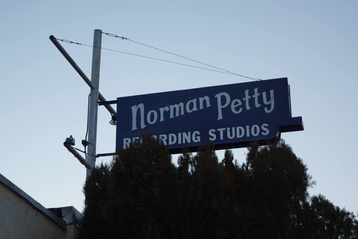 The low front of the Norman Petty Recording Studio on a quiet street