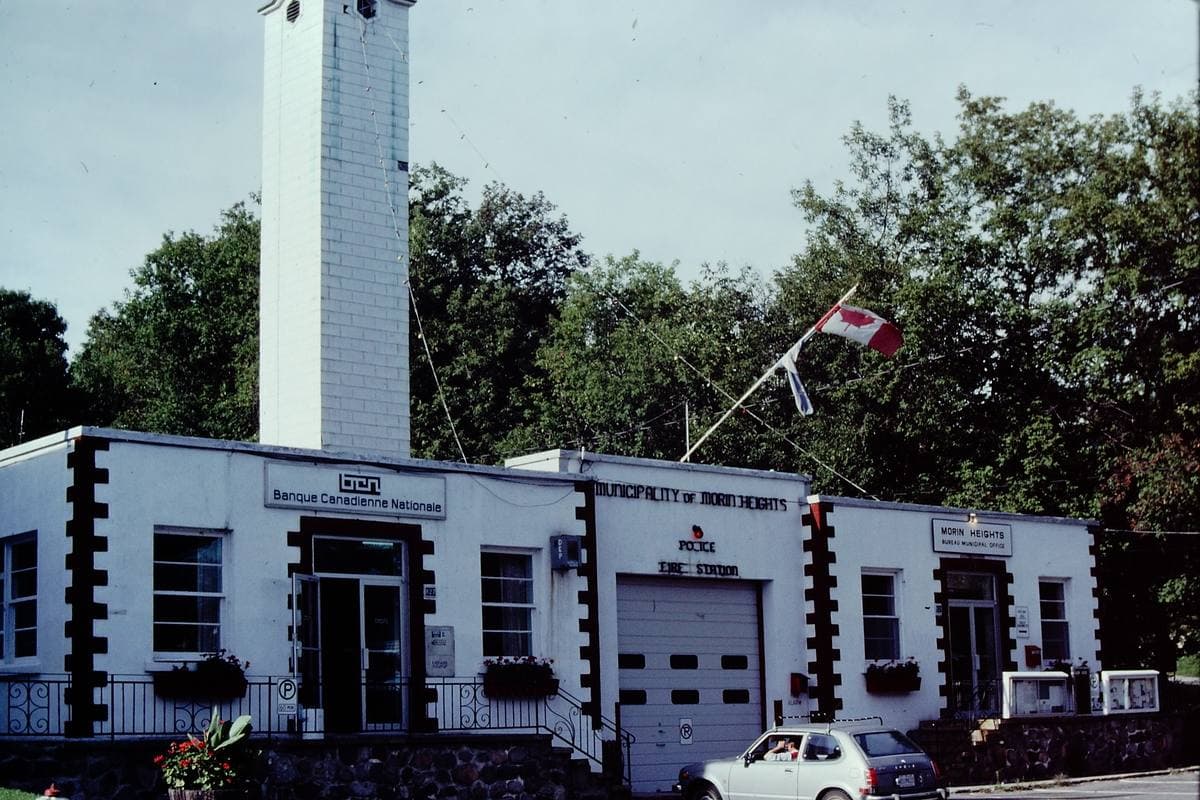 A small village civic building on a Quebec main street