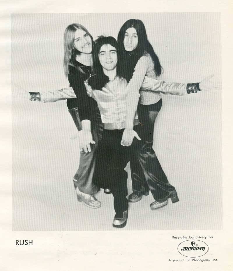 The first Rush trio in 1974, three young men with long hair
